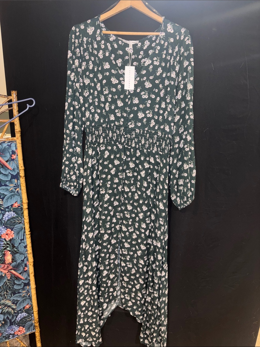 Baltic Born Dark Green Floral Long-Sleeve Midi Dress